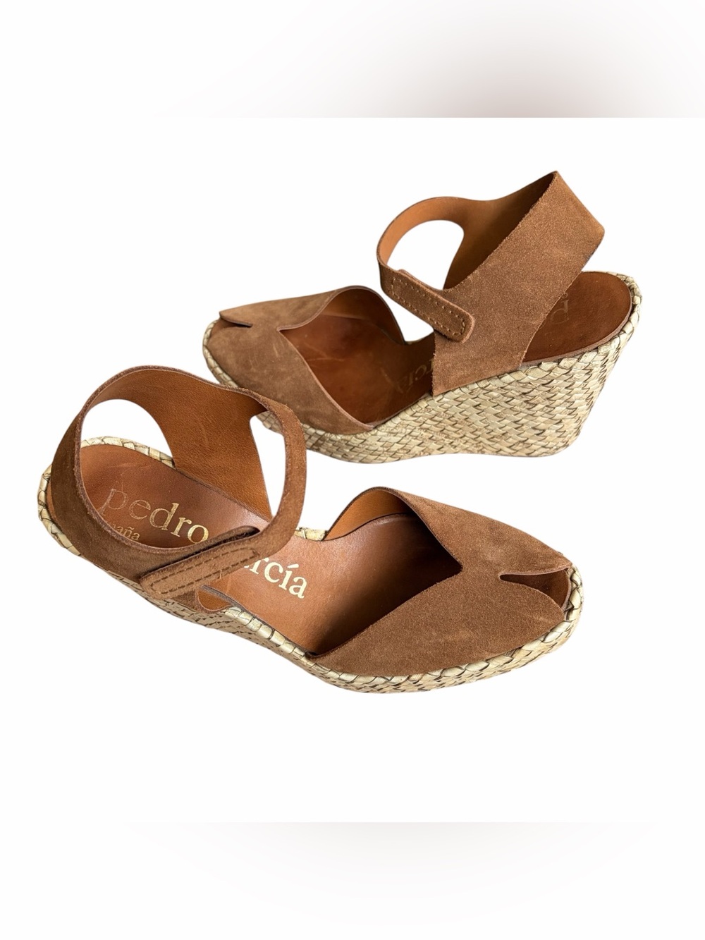 Pedro García Brown Suede Woven Wedge Sandals Boho Mediterranean Resort Size 37.5 - Picture 3 of 13